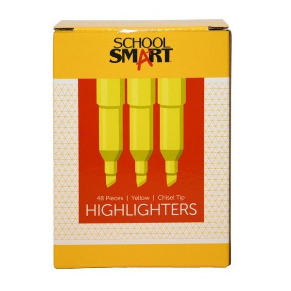 School Smart HIGHLIGHTER PEN  YELLOW PACK OF 48 PK HY1002-48YELLOW